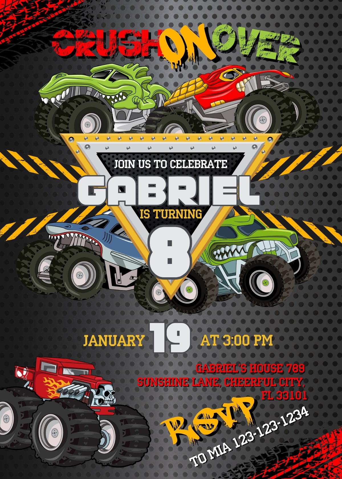Monster Jam  Monster Truck customizable invitation template | Share or Print | boy | ST466