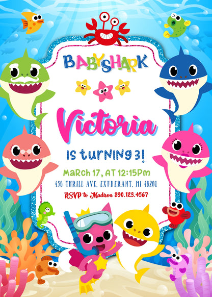 Baby Shark customizable invitation template | Share or Print | HU059