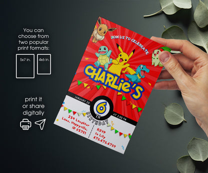 Pokemon Pikachu customizable invitation template | Share or Print | WK762
