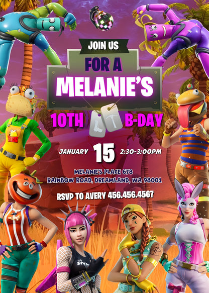 Fortnite Gamer customizable invitation template | Share or Print | boy | DY603