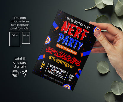 NERF Dart Wars customizable invitation template | Share or Print | boy | EY032