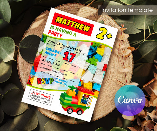 Lego Duplo Train customizable invitation template | Share or Print | SQ339