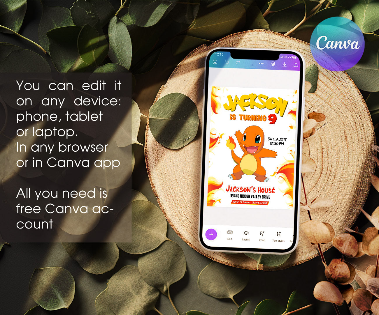 Charmander Pokemon Anime customizable invitation template | Share or Print | KL261