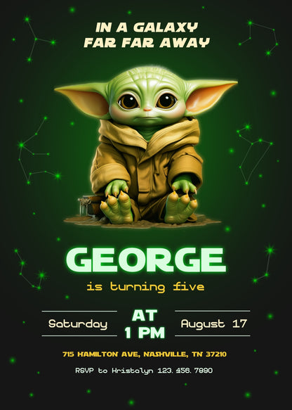 Baby Yoda Grogu Star Wars Mandalorian customizable invitation template | Share or Print | boy | XN064