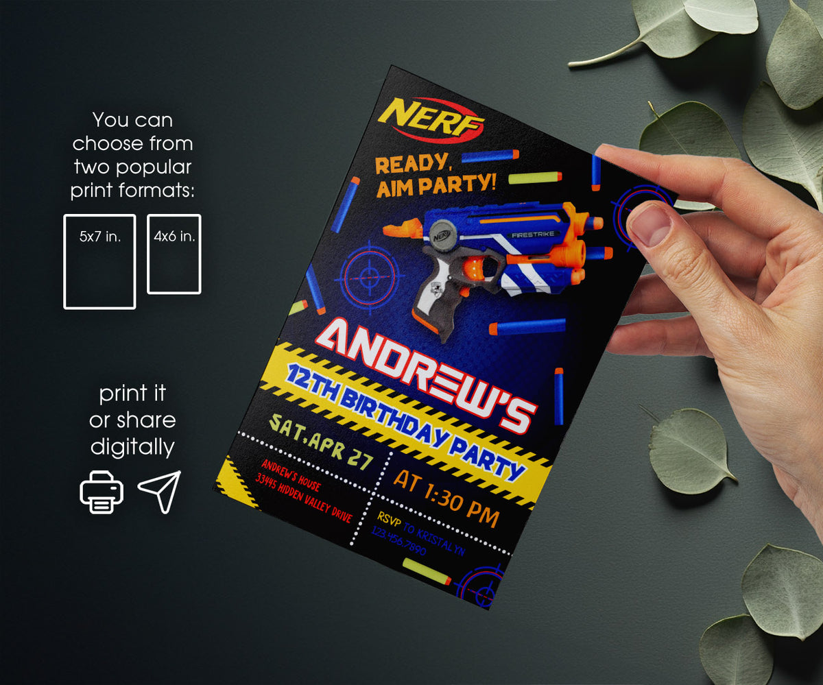 NERF Dart Wars customizable invitation template | Share or Print | boy | MU533