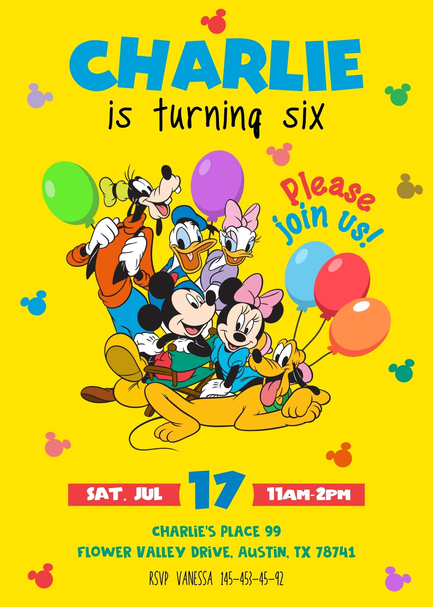 Clubhouse Mickey Mouse customizable invitation template | Share or Print | XN027