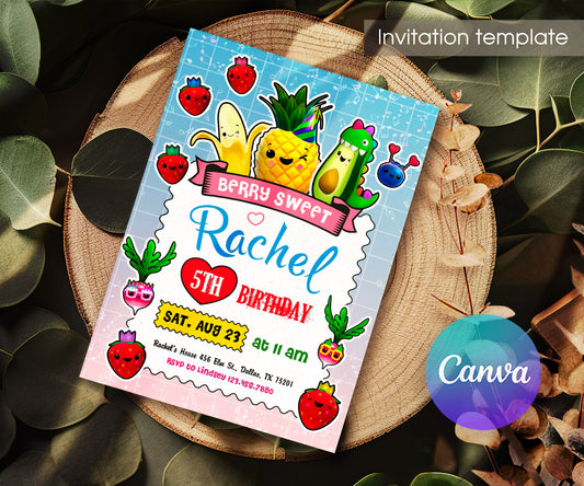 Hey Bear Sensory Dancing Fruits customizable invitation template | Share or Print | TL347