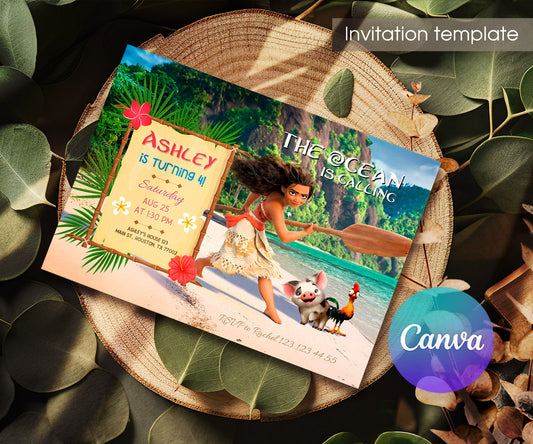 Moana Princess customizable invitation template | Share or Print | girl | UQ788