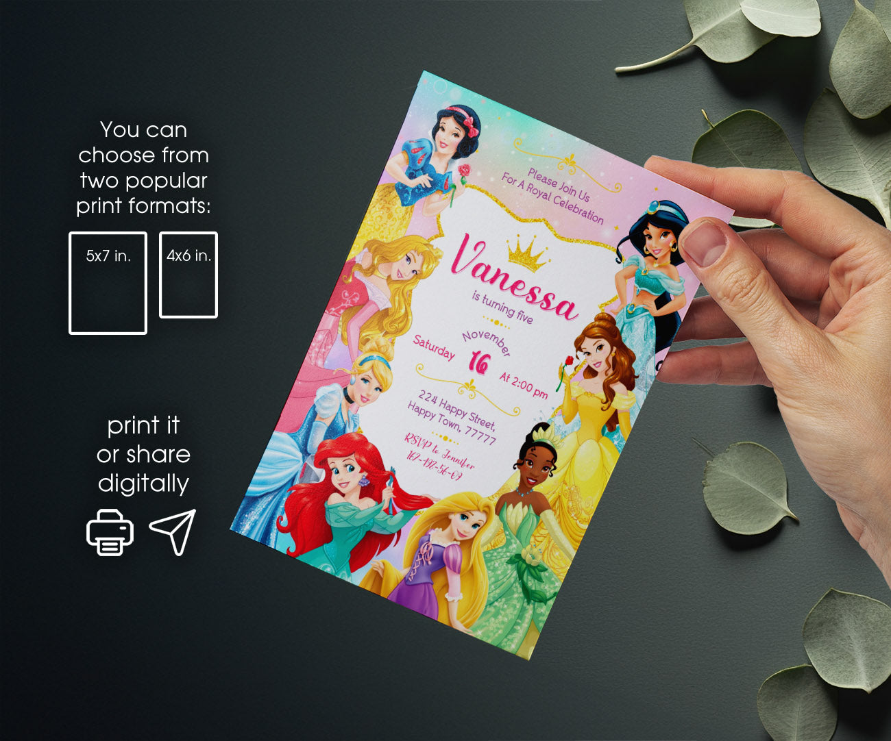 Disney Princess customizable invitation template | Share or Print | girl | GW090