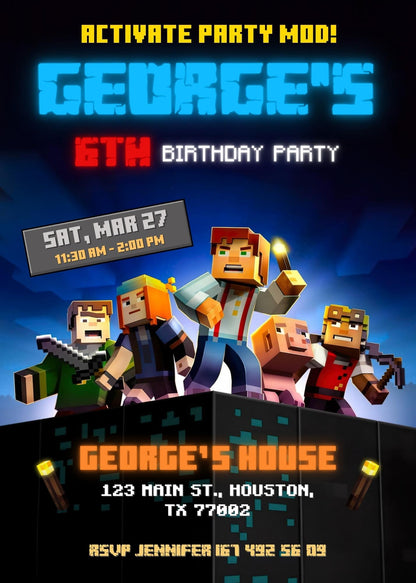 Minecraft Gamer customizable invitation template | Share or Print | FG862