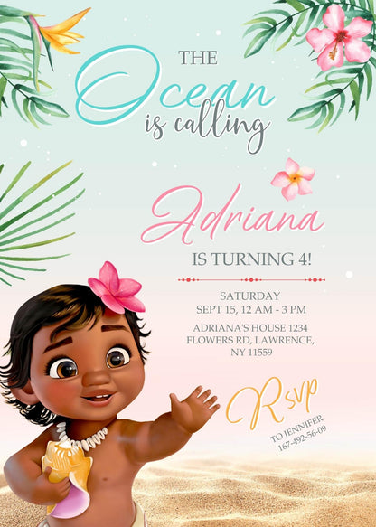 Moana Princess customizable invitation template | Share or Print | girl | YB142