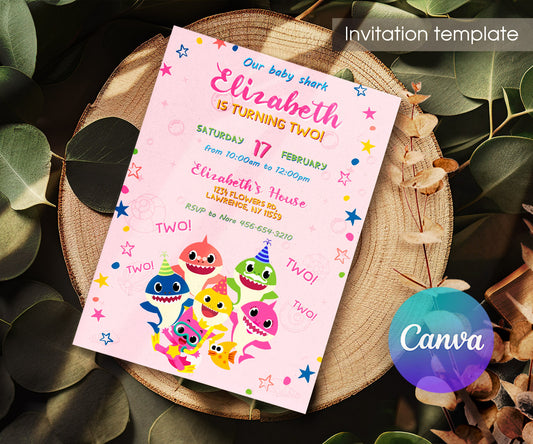 Baby Shark customizable invitation template | Share or Print | ZB996