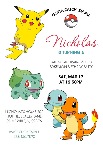 Pokemon Pikachu customizable invitation template | Share or Print | PV356