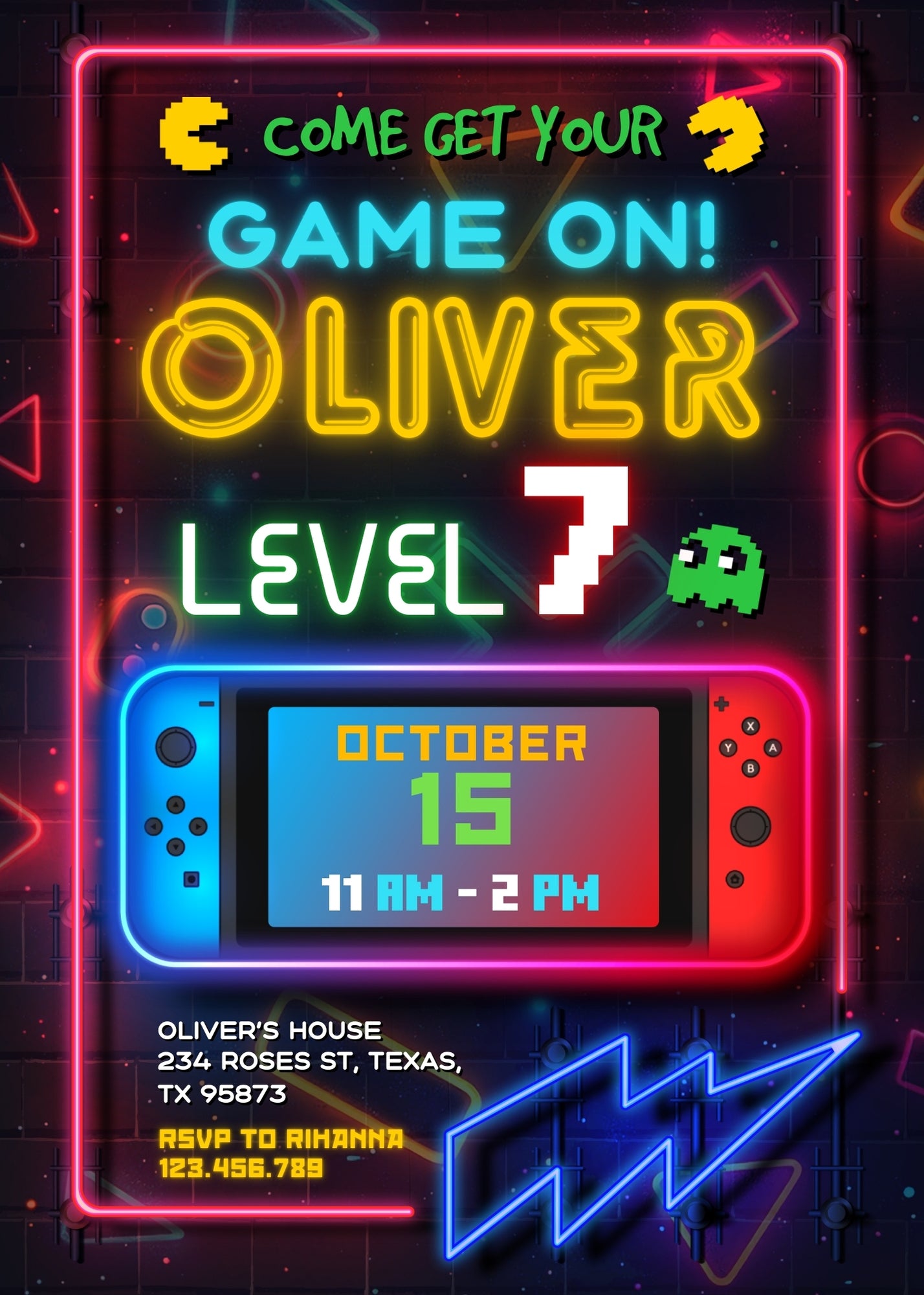 Nintendo Switch Gamer customizable invitation template | Share or Print | YA725