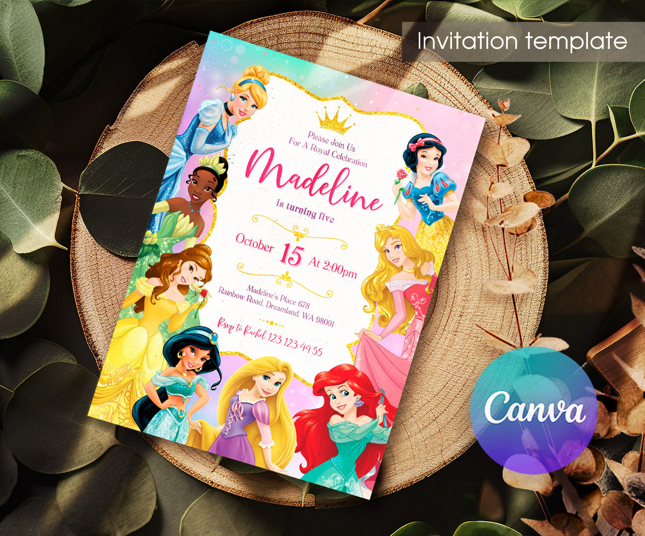 Disney Princess customizable invitation template | Share or Print | girl | WU367
