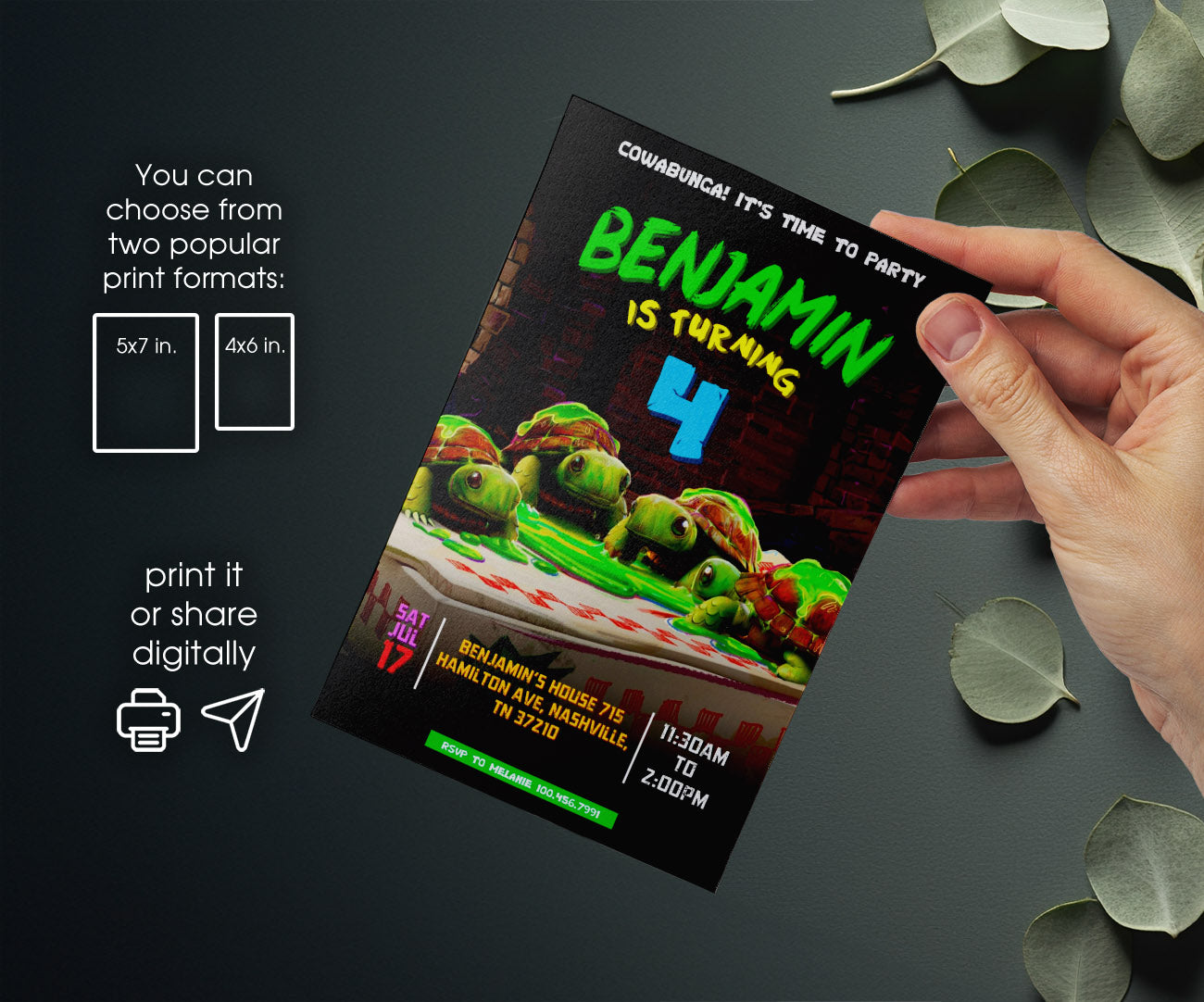 Teenage Mutant Ninja Turtles Mutant Mayhem customizable invitation template | Share or Print | boy | NZ115