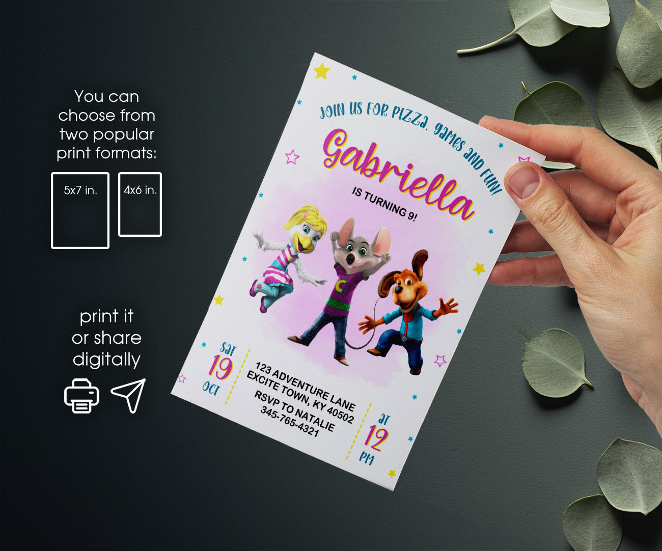 Chuck E. Cheese customizable invitation template | Share or Print | AL190