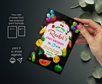 Hey Bear Sensory Dancing Fruits customizable invitation template | Share or Print | ZS009