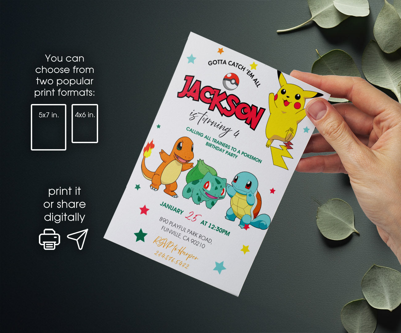 Pokemon Pikachu customizable invitation template | Share or Print | ZF998