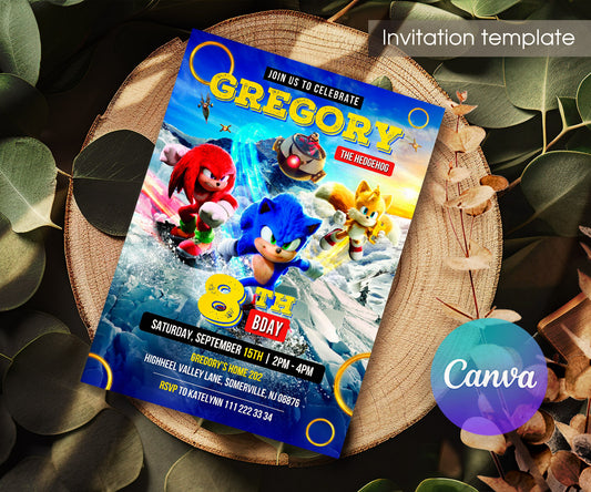 Sonic the Hedgehog customizable invitation template | Share or Print | VC159