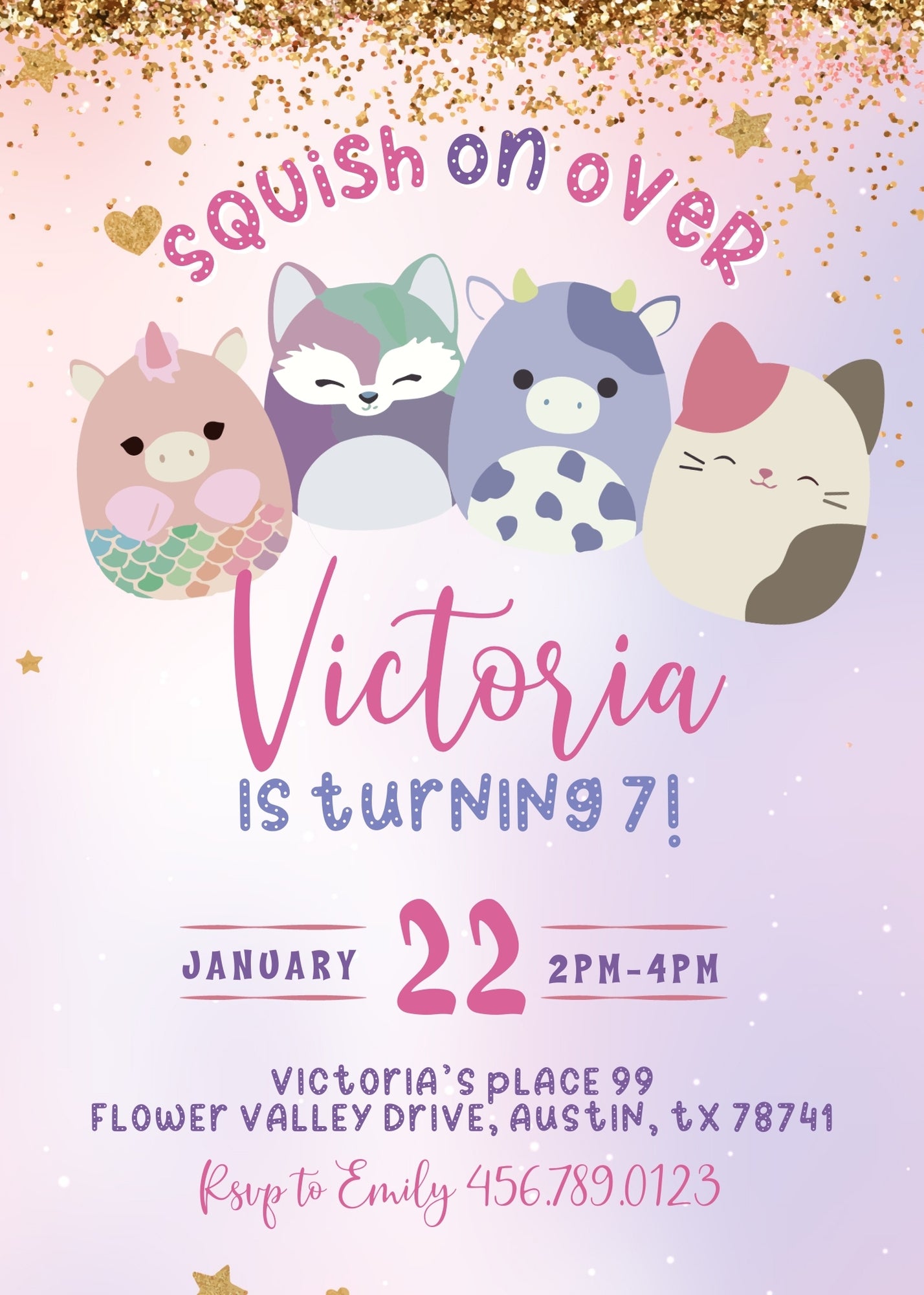 Squishmallows customizable invitation template | Share or Print | LV409