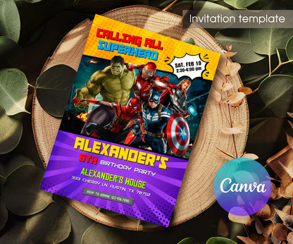 Avengers Marvel Superhero customizable invitation template | Share or Print | boy | BC394