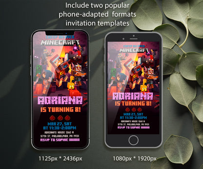 Minecraft Gamer customizable invitation template | Share or Print | AZ216