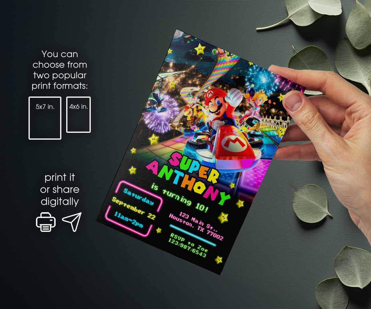 Mario Kart Gamer customizable invitation template | Share or Print | boy | NN150