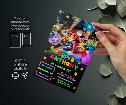 Mario Kart Gamer customizable invitation template | Share or Print | boy | NN150