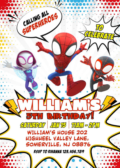 Spidey and His Amazing Friends customizable invitation template | Share or Print | boy | XE396