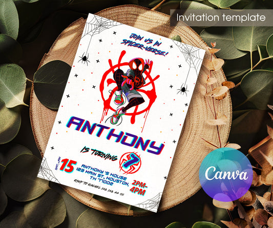 Spider Man Across the Spider-Verse customizable invitation template | Share or Print | boy | FJ413