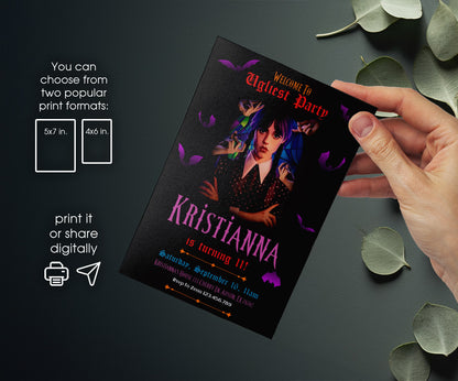 Wednesday Addams customizable invitation template | Share or Print | girl | KZ827
