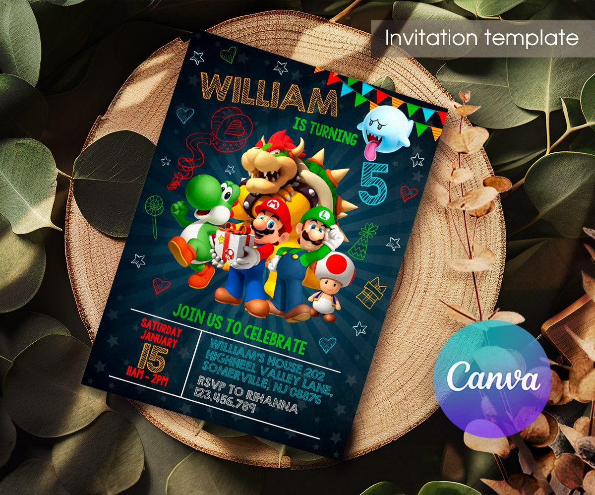 Super Mario Bros customizable invitation template | Share or Print | KM721