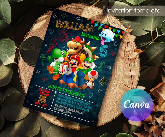 Super Mario Bros customizable invitation template | Share or Print | KM721