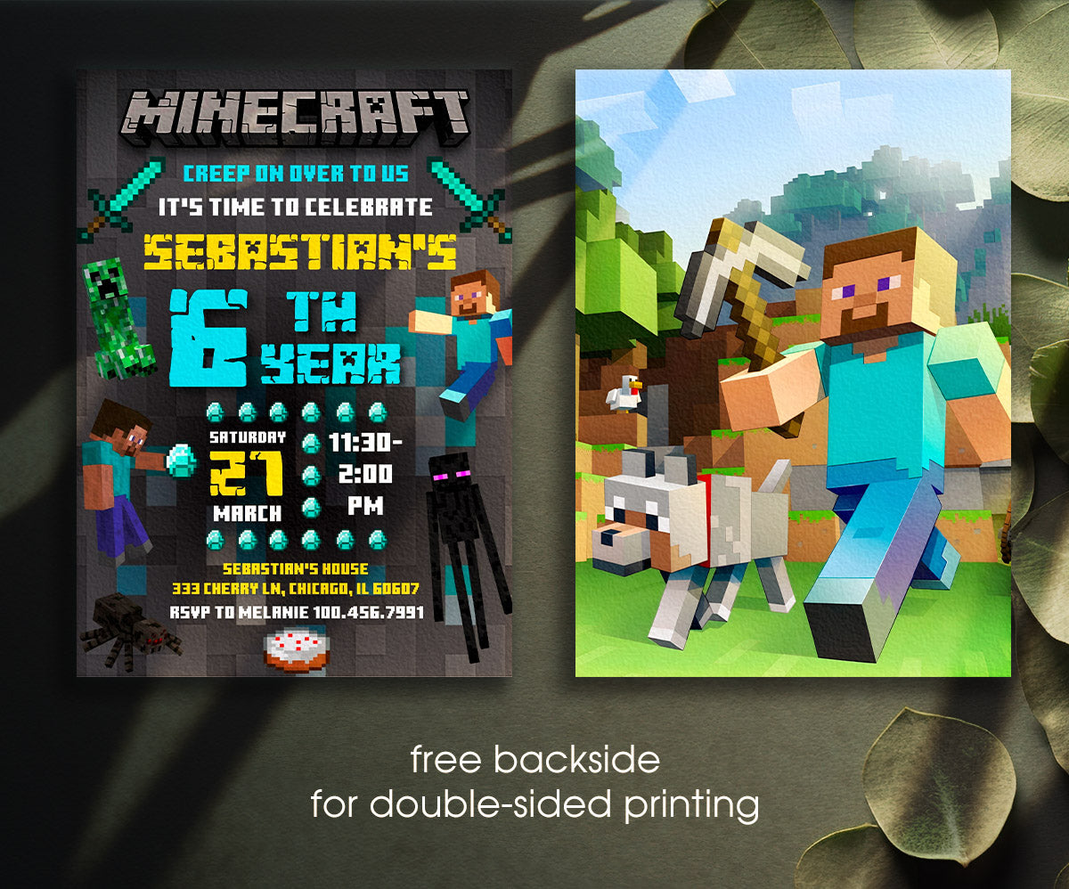 Minecraft Gamer customizable invitation template | Share or Print | PX097