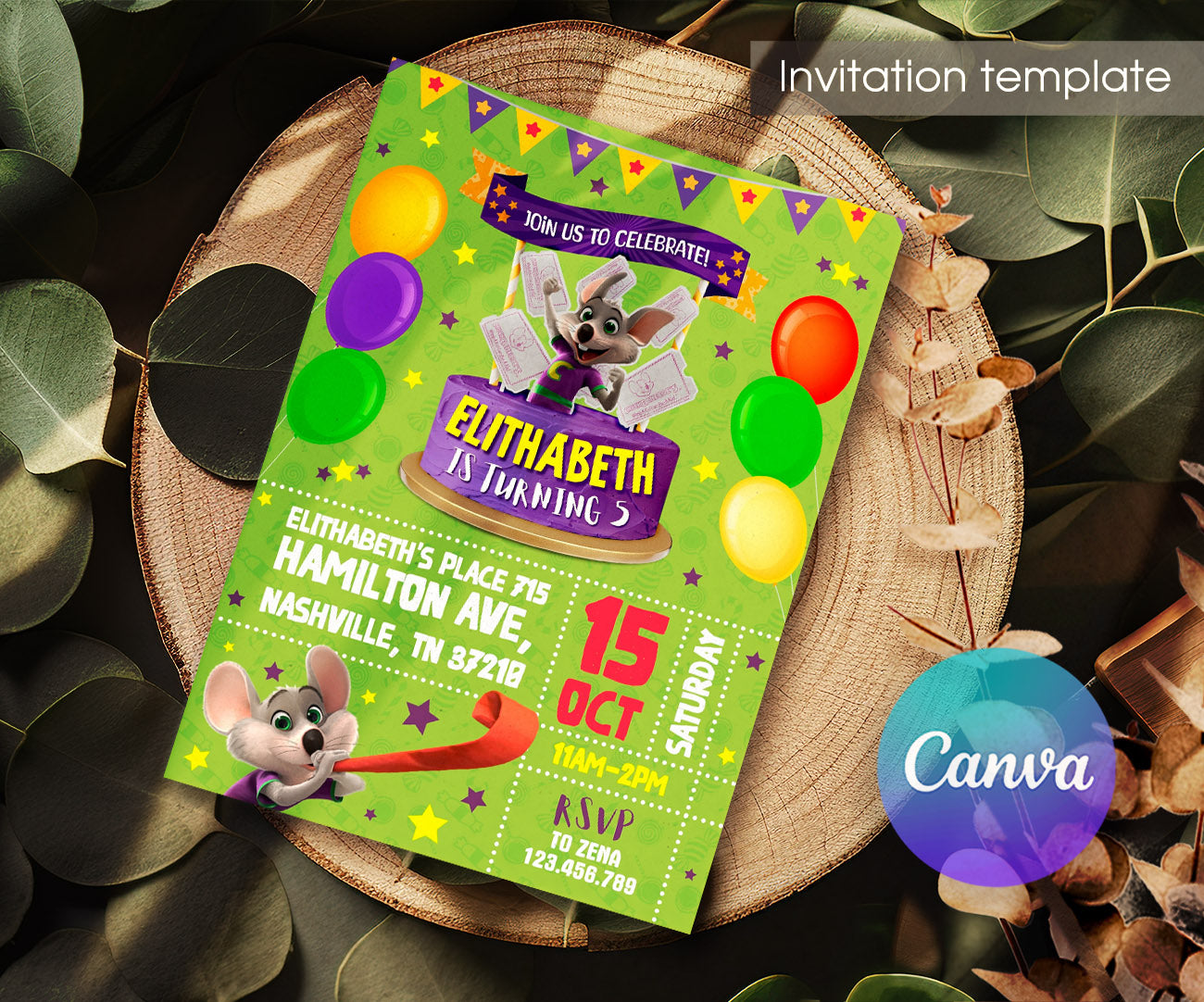 Chuck E. Cheese customizable invitation template | Share or Print | IT531