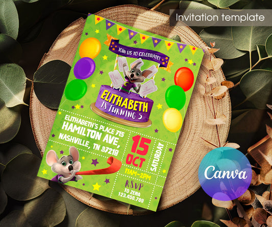 Chuck E. Cheese customizable invitation template | Share or Print | IT531