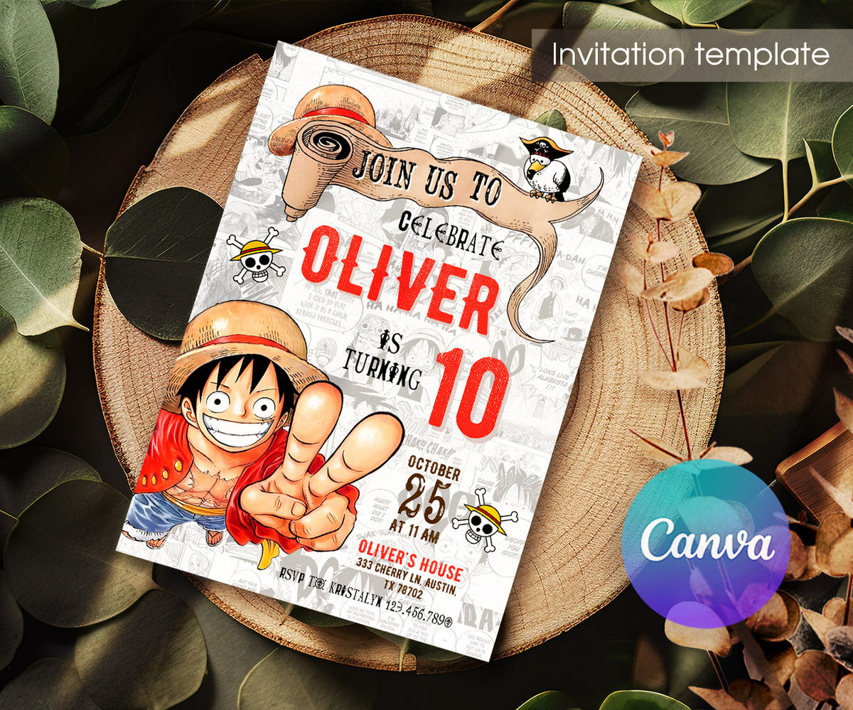 One Piece Monkey D.Luffy Anime customizable invitation template | Share or Print | VQ065