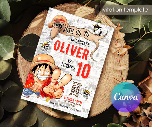 One Piece Monkey D.Luffy Anime customizable invitation template | Share or Print | VQ065