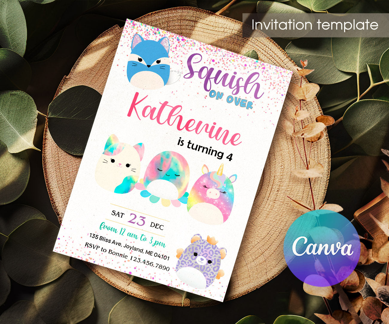 Squishmallows customizable invitation template | Share or Print | FZ858
