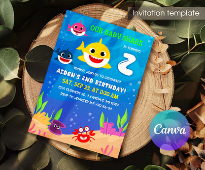 Baby Shark customizable invitation template | Share or Print | GG195