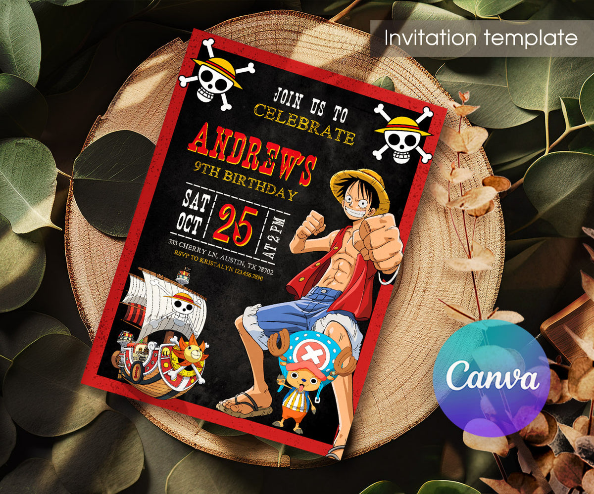 One Piece Monkey D.Luffy Anime customizable invitation template | Share or Print | JM298