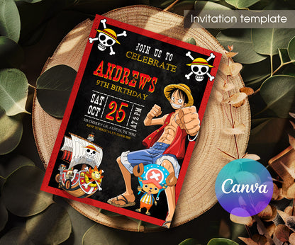 One Piece Monkey D.Luffy Anime customizable invitation template | Share or Print | JM298