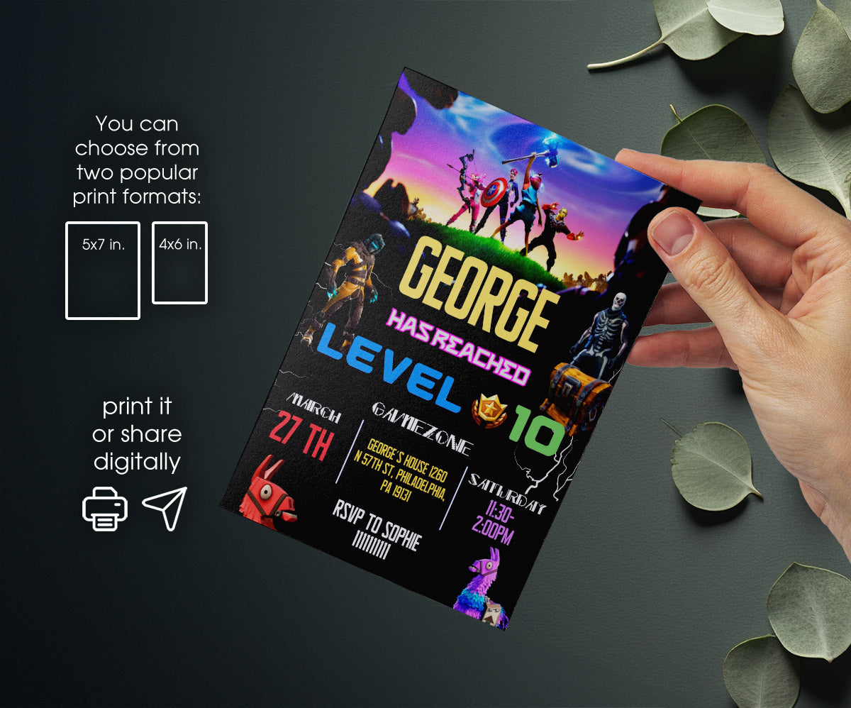 Fortnite Gamer customizable invitation template | Share or Print | boy | FP049