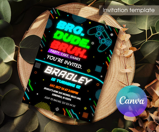 Bruh Gamer customizable invitation template | Share or Print | boy | HR352