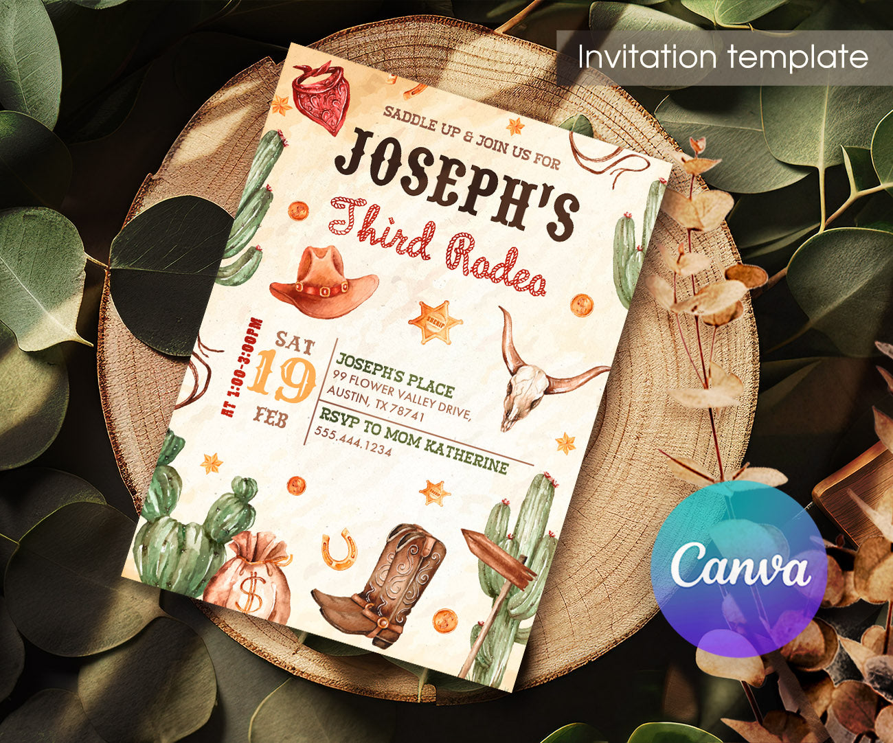 Cowboy Rodeo customizable invitation template | Share or Print | boy | AQ874