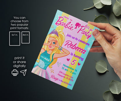 Barbie Pink customizable invitation template | Share or Print | girl | OD109