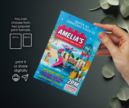 Lego Swimming Pool customizable invitation template | Share or Print | CR936