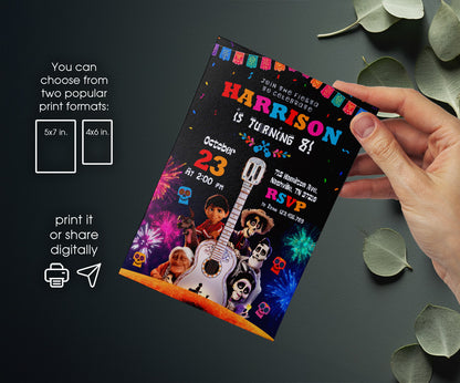 Coco Día Muertos Halloween customizable invitation template | Share or Print | WT638