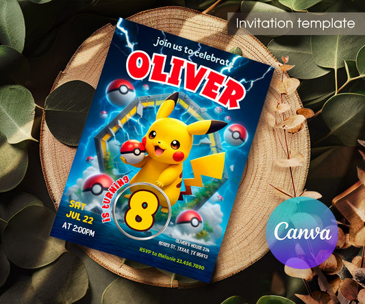 Pokemon Pikachu customizable invitation template | Share or Print | JF062